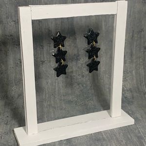 Black Sparkly Handcrafted Clay Star Earrings